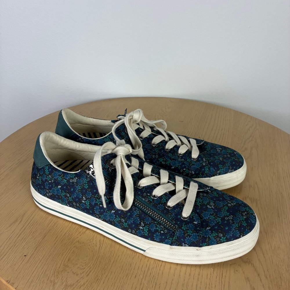 Taos Z-Soul Blue Green Floral Canvas Side Zip Sneakers Women's 11 Boho Comfort